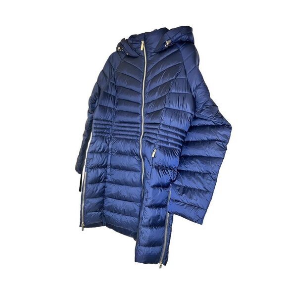Michael Kors Womens Blue Full Zip Hooded Mid Length Puffer Jacket Sz L New - Picture 3 of 15